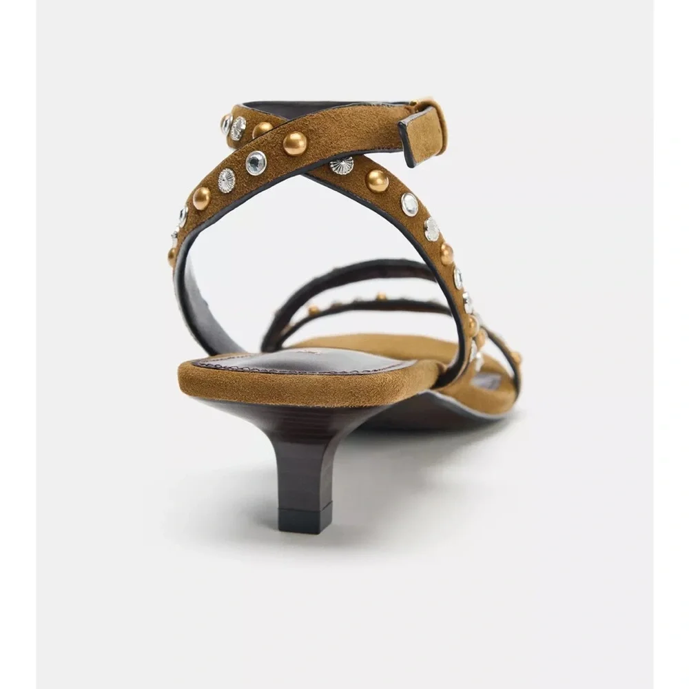 Zara NWT split leather studded kitten sandal 1346/610 - Picture 5 of 11